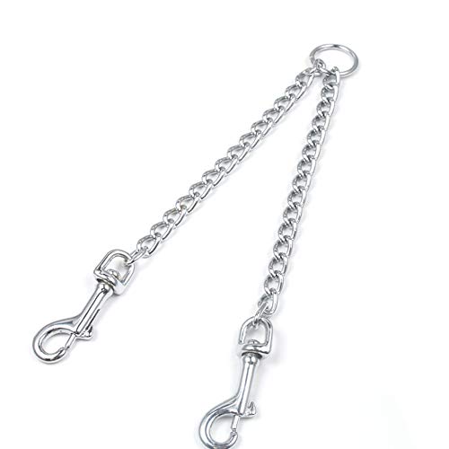 Faneli Doppelte Leinen, Doppelte Hund Hochleistungs Stahl Kette führen Wanderung Leine für 2 Hunde, Chrom 3.0mm*50cm von Faneli