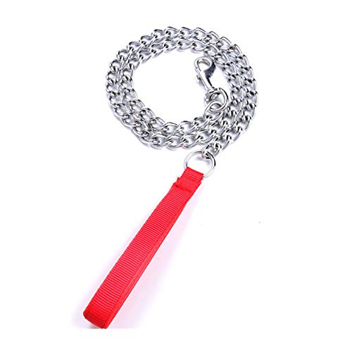 Faneli Hund Kette Leine Heavy Duty Starkes Eisen Anti-Kauen, M(0.25cm*120cm) Kettenleine für Kleine Mittlere und Große Hunde Hundeleine Kette mit Gepolstertem Nylon-Griff rot von Faneli