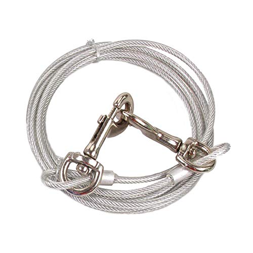 Faneli Hundeleine aus Edelstahl, Doppelköpfige Hunde-Traktionsseil EIN Drahtseilchen Verlängerter Stahldrahtketten-Hundeseil-Hundekette, Doppelkopf Hundeleine, Camping, Outdoor (5.0mm*5m) (Weiss) von Faneli