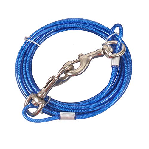 Faneli Hundeleine aus Edelstahl, Doppelköpfige Hunde-Traktionsseil EIN Drahtseilchen Verlängerter Stahldrahtketten-Hundeseil-Hundekette, Doppelkopf Hundeleine, Camping, Outdoor (5.0mm*5m) (blau) von Faneli