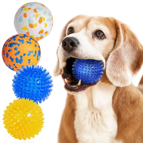 Fanfoobi Hundeball-Spielzeug für aggressive Kauer, Welpen-Kauspielzeug zum Zahnen, quietschende stachelige Hundebälle, langlebige Tennisbälle, Pool-Spielzeug für kleine, mittelgroße Hunde, Welpen, von Fanfoobi