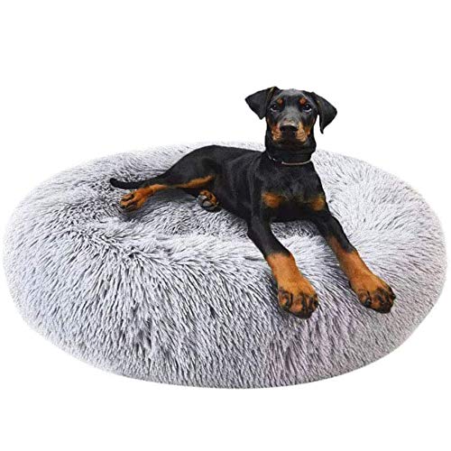 Fangqiyi Hundebett Grosse Hunde Plüsch-weiche waschbare Selbst Warming Beruhigende Hundebett Donut Cuddler Round Dog Bett bequem, Hellgrau 120CM von Fangqiyi