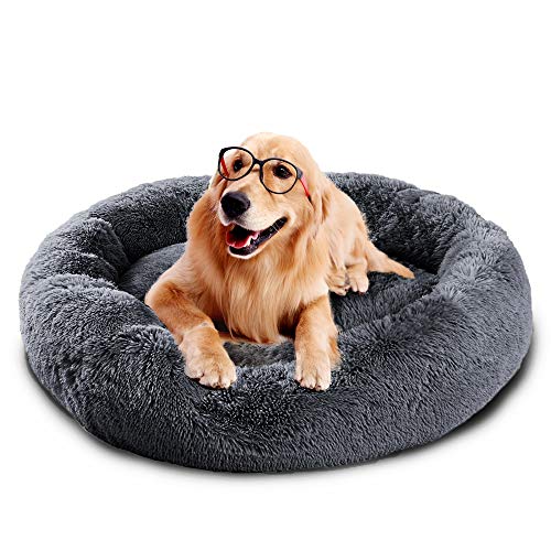 Fangqiyi Round Deluxe Haustierbett für Hunde und Katzen, mit Reißverschluss, leicht zu waschen, Kissen für Katzen/Hunde dunkelgrau, 120cm von Fangqiyi