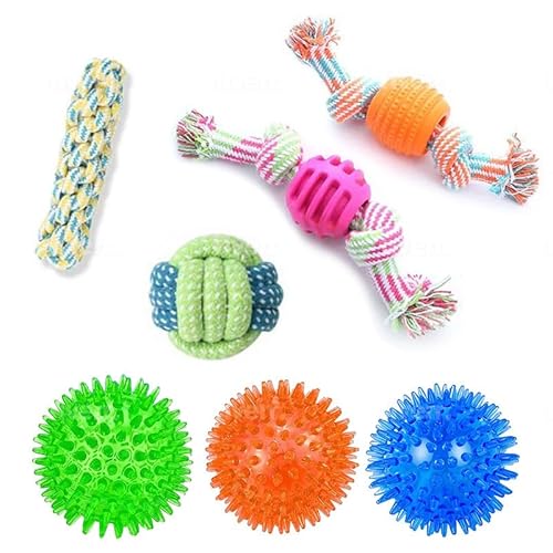 "Small Paws Adventure Pack:3 Spiky Balls & 4 Rope Toys for Active Chewers and Outdoor Fun!" Dog Puppy Toys 7 Pack, Puppy Tething Toys, for Puppy and Small Dogs von Fanney