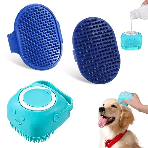 Fanshiontide 3 Pcs Hunde Badebürste, Soft Gummistriegel Hunde & Katzen Badebürste mit Massageeffekt Beruhigender Verstellbarem Ringgriff Entfernt Loses Deckhaar Staub Schmutz von Fanshiontide