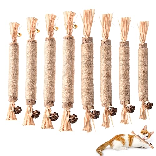 Fanshiontide 8 Stück Katzenminze Stick Matatabi Sticks Katze Knabberstangen Katze Sticks,Katzenspielzeug mit ZäHnen,Katzensticks zur Zahnreinigung Knabberstangen Katze Sticks für Katzen Spielen von Fanshiontide