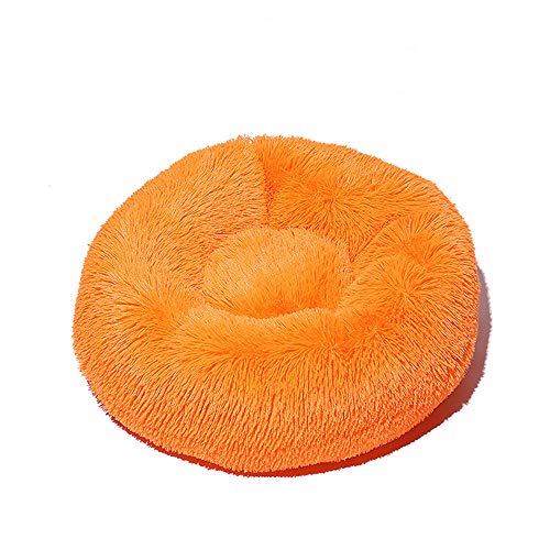 FANSU Hundebett rund Hundekissen Plüsch weichem Hundesofa rutschfest Base Katzenbett Donut Größe und Farbe wählbar (Orange,100CM) von FANSU