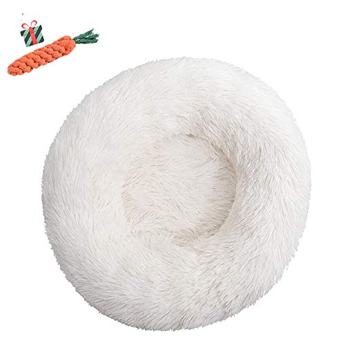 FANSU Hundebett rund Hundekissen Plüsch weichem Hundesofa rutschfest Base Katzenbett Donut Größe und Farbe wählbar (Weiß,100CM) von FANSU