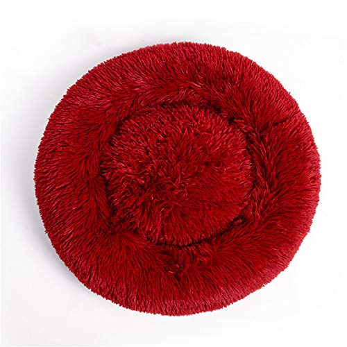 FANSU Hundebett rund Hundekissen Plüsch weichem Hundesofa rutschfest Base Katzenbett Donut Größe und Farbe wählbar (rot,40CM) von FANSU