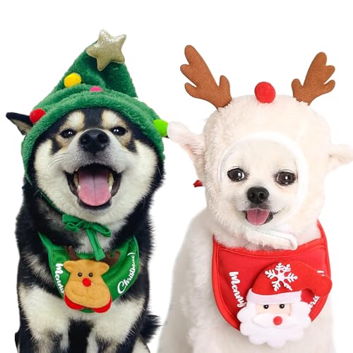 4PCS Pet Weihnachten Kostüm Hund Katze Weihnachten Outfit Lustige Geweih Weihnachten Hüte Einstellbare Mantel Weihnachtsmann Speichel Handtücher Weihnachten Pet Kleidung für Welpen Hund Katze Dress Up von Fantasyon