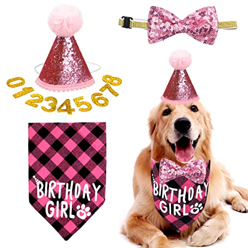 Hunde-Geburtstagshut, Partyhut mit Fliege Halsband und goldener Nummer, Hundegeburtstags-Bandana-Hut, Fliege, Set, wiederverwendbare Hunde-Katzen-Geburtstagsmütze für Haustiere, Welpen, Katzen, von Fantasyon