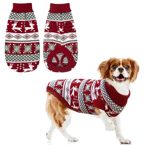 Hund Weihnachtspullover, Haustier Hund Weihnachtspullover Weihnachten Hundepullover Kostüm Warmer Strickpullover Schneeflocke Elch Muster Katze Weihnachtspullover für Große Hunde - L von Fantasyon