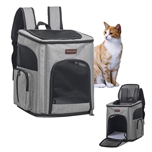 Fanworthy Katzen-Rucksack-Tragetasche, Haustier-Reiserucksack, Fluggesellschaften zugelassen, Kleiner Hund, TSA Netztasche zum Wandern, Wandern und für den Außenbereich (Grau, 35,6 x 30,5 x 38,1 cm) von Fanworthy