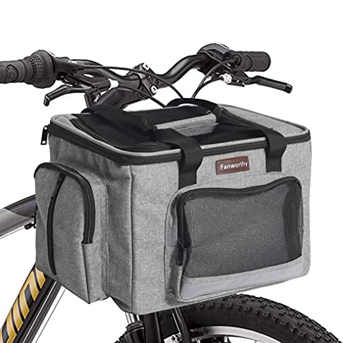 Fanworthy Pet Bike Basket Carrier, Removable Pet Bicycle Basket Bag for Small Dogs & Cats, Dog Cycling Bag for Ridding, Picnic, Shopping (Grey, 38.1 cmx25.4 cmx25.4 cm) von Fanworthy