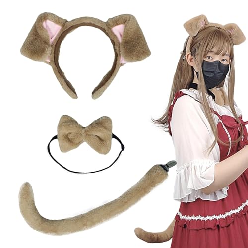 Fanysdsi Hunde-Stirnband und Schwanz, Hundeohren und Schwanz-Set - Hundestirnband mit Fliege und Schwanz, 3 Stück, Kostüm | Tier-Cosplay-Partyzubehör, Cosplay-Zubehör-Set für Halloween- von Fanysdsi