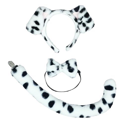 Fanysdsi Hundeohren-Stirnband und Schwanz,Hunde-Stirnband und Schwanz,Hundestirnband mit Fliege und Schwanz, 3 Stück, Kostüm | Tier-Cosplay-Partyzubehör, Cosplay-Zubehör-Set für Halloween- von Fanysdsi