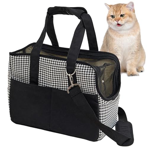 Fanysdsi Katzen-Einkaufstasche-Träger, Haustier-Tragetasche aus Baumwoll-Canvas, Haustier-Reisetasche, Atmungsaktive, tragbare Umhängetasche mit Reißverschluss von Fanysdsi