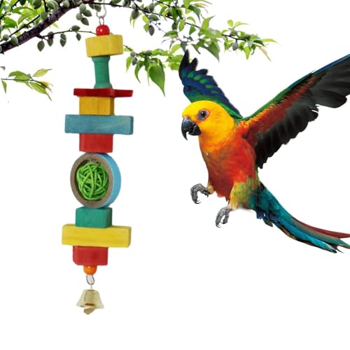 Fanysdsi Papageien-Kauspielzeug, Papageienspielzeug | Mehrfarbiges Papageienkäfigspielzeug - Vogel-Papageienspielzeug, mehrfarbiges Naturholz-Vogelkauspielzeug mit Glocke für Aras, Graupapageien und von Fanysdsi