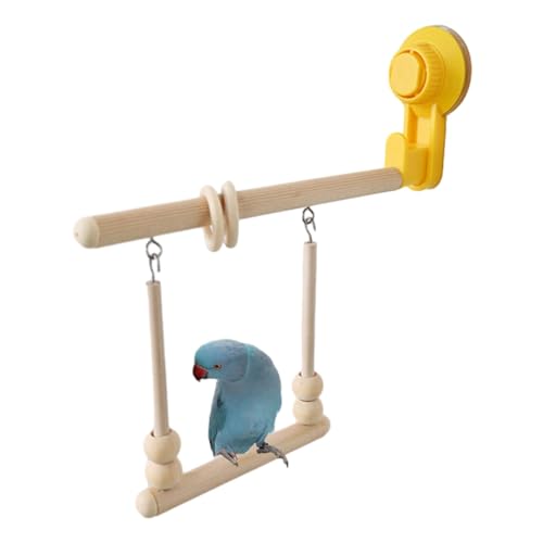 Fanysdsi Vogelschaukel, schwingendes Vogelspielzeug, Hölzernes Papageienspielzeug, Vogelfutter-Wandspielzeug mit Standstange, Hängendes Saugnapf-Spielzeugzubehör, Sittich-Kletter-Stehspielzeug für von Fanysdsi