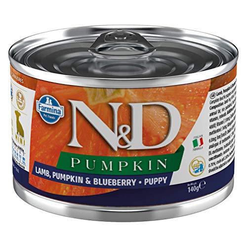 Farmina N&D Pumpkin Puppy Mini Pastete Hundefutter (Nassfutter, mit hochwertigen Vitaminen und natürliche Antioxidantien, ohne Mais, Zutaten: Lamm und Heidelbeere, Portionsgröße: 140 g) von Farmina N&D Pumpkin Grain Free