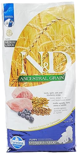 Farmina N&D ANCESTRAL Grain Pellets Hundefutter (Trockenfutter, mit Vitaminen und natürliche Antioxidantien, ohne Mais, Zutaten: Lammfleisch, Dinkel, Hafer und Heidelbeeren, Portionsgröße: 12 kg) von Farmina Natural & Delicious