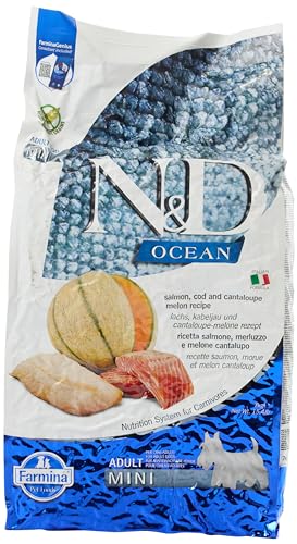 Farmina N&D Ocean Adult Mini Pellets Hundefutter (Trockenfutter, mit hochwertigen Vitaminen und natürliche Antioxidantien, ohne Mais, Zutaten: Lachs, Kabeljau und Melone, Portionsgröße: 7 kg) von Farmina Natural & Delicious