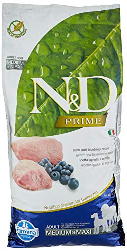 Farmina N&D Prime Adult Medium Pellets Hundefutter (Trockenfutter, mit hochwertigen Vitaminen und natürliche Antioxidantien, ohne Mais, Zutaten: Lamm und Blaubeere, Portionsgröße: 12 kg) von Farmina Natural & Delicious