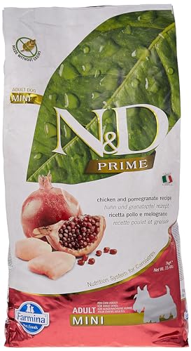 Farmina N&D Prime Adult Mini Pellets Hundefutter (Trockenfutter, mit hochwertigen Vitaminen und natürliche Antioxidantien, ohne Mais, Zutaten: Huhn und Granatapfel, Portionsgröße: 7 kg) von Farmina Natural & Delicious