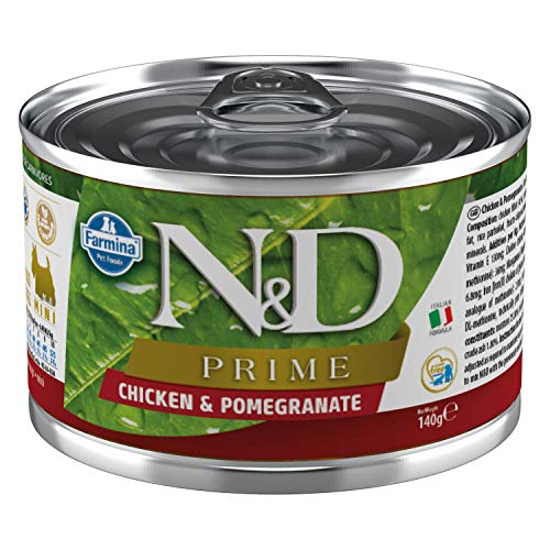 Farmina N&D Prime Mini Pastete Hundefutter (Nassfutter, mit hochwertigen Vitaminen und natürliche Antioxidantien, ohne Mais, Zutaten: Huhn und Granatapfel, Portionsgröße: 140 g) von Farmina Natural & Delicious