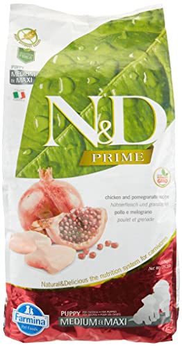 Farmina N&D Prime Puppy Medium Pellets Hundefutter (Trockenfutter, mit hochwertigen Vitaminen und natürliche Antioxidantien, ohne Mais, Zutaten: Huhn und Granatapfel, Portionsgröße: 12 kg) von Farmina Natural & Delicious