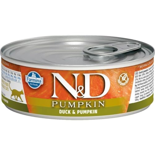 Farmina N&D Pumpkin Pastete Katzenfutter(Nassfutter, mit hochwertigen Vitaminen und natürliche Antioxidantien, ohne Mais, Zutaten: Ente und Kürbis, Portionsgröße: 70 g) von Farmina Natural & Delicious