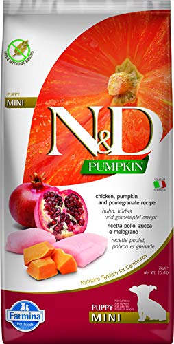 Farmina N&D Pumpkin Puppy Mini Pellets Hundefutter (Trockenfutter, mit hochwertigen Vitaminen und natürliche Antioxidantien, ohne Mais, Zutaten: Huhn und Granatapfel, Portionsgröße: 7 kg) von Farmina Pet Foods