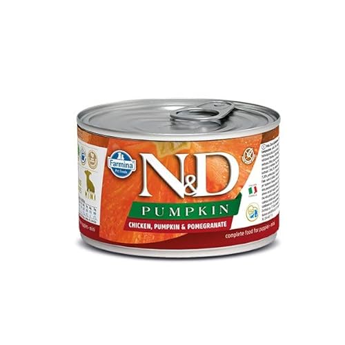 N&D Pumpkin Puppy Mini Pastete Hundefutter (Nassfutter, mit hochwertigen Vitaminen und natürliche Antioxidantien, ohne Mais, Zutaten: Huhn und Granatapfel, Portionsgröße: 140 g) von N&D(ナチュラル&デリシャス)