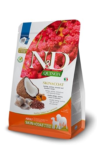 Farmina, N&D Quinoa Skin & Coat, Hering, Kokosnuss & Kurkuma, Hund Adult Medium/Maxi, 7 kg von Farmina Pet Foods