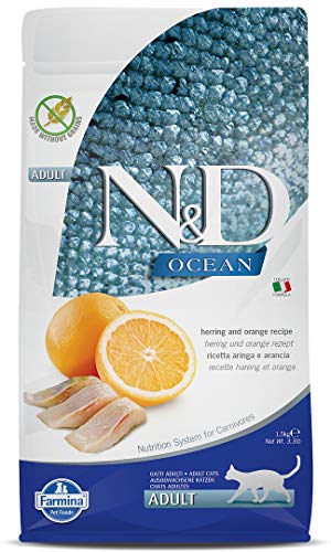 Farmina N&D Ocean Adult Pellets Katzenfutter(Trockenfutter, mit hochwertigen Vitaminen und natürliche Antioxidantien, ohne Mais, Zutaten: Hering und Orange, Portionsgröße: 1,5 kg) von Farmina Natural & Delicious