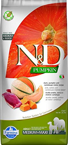 Farmina N&D Pumpkin Adult Medium Pellets Hundefutter (Trockenfutter, mit hochwertigen Vitaminen und natürliche Antioxidantien, ohne Mais, Zutaten: Ente und Melone, Portionsgröße: 12 kg) von Farmina Natural & Delicious