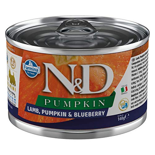 Farmina N&D Pumpkin Mini Pastete Hundefutter (Nassfutter, mit hochwertigen Vitaminen und natürliche Antioxidantien, ohne Mais, Zutaten: Lamm und Blaubeere, Portionsgröße: 140 g) von Farmina Pet Foods