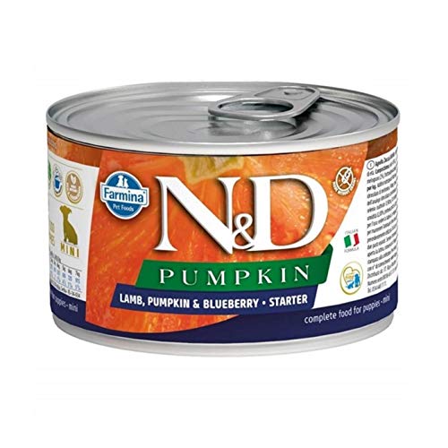 Farmina N&D Pumpkin Mini Pastete Hundefutter (Nassfutter, mit hochwertigen Vitaminen und natürliche Antioxidantien, ohne Mais, Zutaten: Lamm und Heidelbeere, Portionsgröße: 140 g) von Farmina Pet Foods