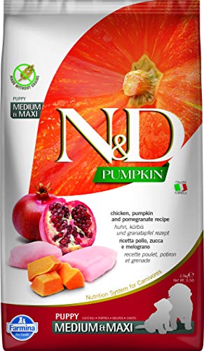 Farmina N&D Pumpkin Puppy Medium Pellets Hundefutter (Trockenfutter, mit hochwertigen Vitaminen und natürliche Antioxidantien, ohne Mais, Zutaten: Hähnchen Granatapfel, Portionsgröße: 2,5 kg) von Farmina Pet Foods