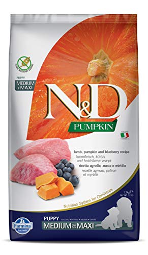 Farmina N&D Pumpkin Puppy Medium Pellets Hundefutter (Trockenfutter, mit hochwertigen Vitaminen und natürliche Antioxidantien, ohne Mais, Zutaten: Lamm und Heidelbeere, Portionsgröße: 2,5 kg) von Farmina Natural & Delicious