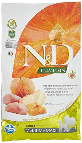 Farmina N&D Pumpkin Adult Medium Pellets Hundefutter (Trockenfutter, mit hochwertigen Vitaminen und natürliche Antioxidantien, ohne Mais, Zutaten: Wildschwein und Apfel, Portionsgröße: 2,5 kg) von Farmina Natural & Delicious