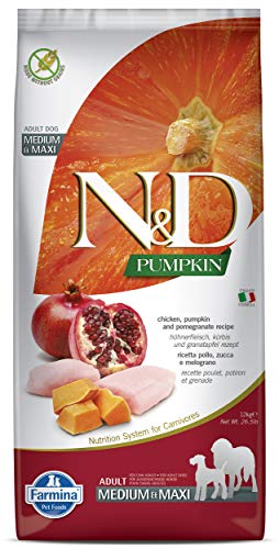 Farmina N&D Pumpkin Adult Medium Pellets Hundefutter (Trockenfutter, mit hochwertigen Vitaminen und natürliche Antioxidantien, ohne Mais, Zutaten: Huhn und Granatapfel, Portionsgröße: 12 kg) von Farmina Pet Foods