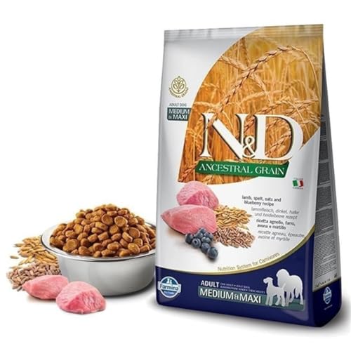 Farmina N&D ANCESTRAL Grain Pellets Hundefutter (Trockenfutter, mit Vitaminen und natürliche Antioxidantien, ohne Mais, Zutaten: Lammfleisch, Dinkel, Hafer und Heidelbeeren, Portionsgröße: 2,5 kg) von Farmina Natural & Delicious