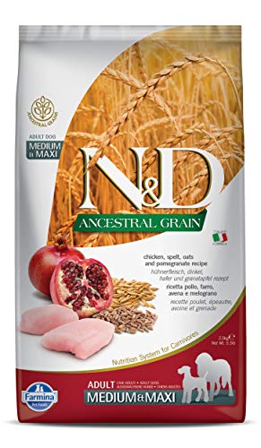 Farmina N&D ANCESTRAL Grain Pellets Hundefutter (Trockenfutter, mit Vitaminen und natürliche Antioxidantien, ohne Mais, Zutaten: Huhn, Dinkel, Hafer und Granatapfel, Portionsgröße: 2,5 kg) von Farmina Pet Foods