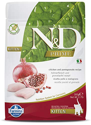 Farmina N&D Prime Kitten Pellets Katzenfutter(Trockenfutter, mit hochwertigen Vitaminen und natürliche Antioxidantien, ohne Mais, Zutaten: Huhn und Granatapfel, Portionsgröße: 300 g) von Farmina Pet Foods