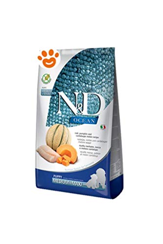 Farmina N&D Ocean Puppy Medium Pellets Hundefutter (Trockenfutter, mit hochwertigen Vitaminen und natürliche Antioxidantien, ohne Mais, Zutaten: Kabeljau und Melone, Portionsgröße: 12 kg) von Farmina Natural & Delicious