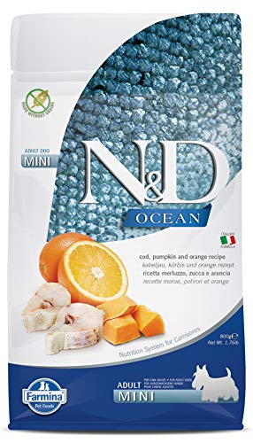 Farmina N&D Ocean Adult Mini Pellets Hundefutter (Trockenfutter, mit hochwertigen Vitaminen und natürliche Antioxidantien, ohne Mais, Zutaten: Kabeljau und Orange, Portionsgröße: 800 g) von Farmina Pet Foods