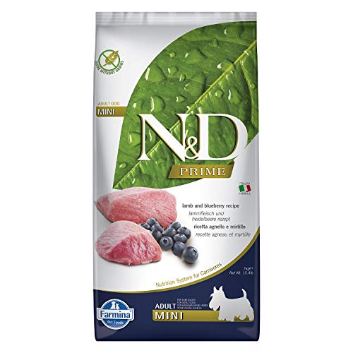 Farmina N&D Prime Adult Mini Pellets Hundefutter (Trockenfutter, mit hochwertigen Vitaminen und natürliche Antioxidantien, ohne Mais, Zutaten: Lamm und Blaubeere, Portionsgröße: 7 kg) von Farmina Natural & Delicious