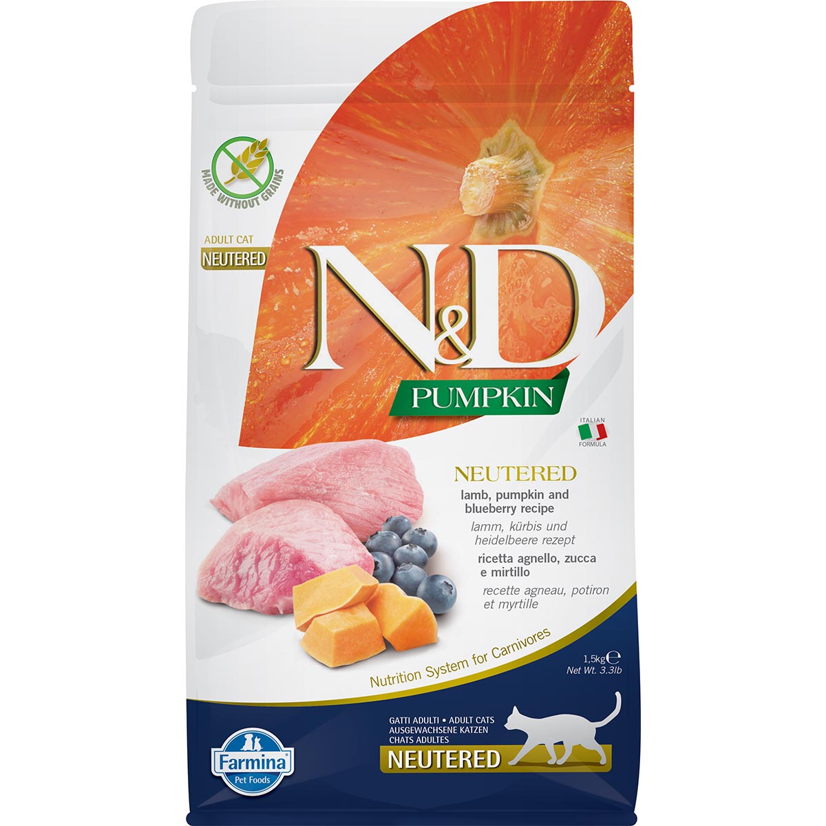 N&D Cat Pumpkin Lamm, Kürbis & Heidelbeere für kastrierte Katzen 1,5kg von Farmina