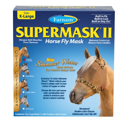 Farnam SuperMask Shimmer Weave Fliegenkontrollnetz für Pferde, XL, Kupfer Fliegenkontrolle Mesh mit Gepardenbesatz von Farnam
